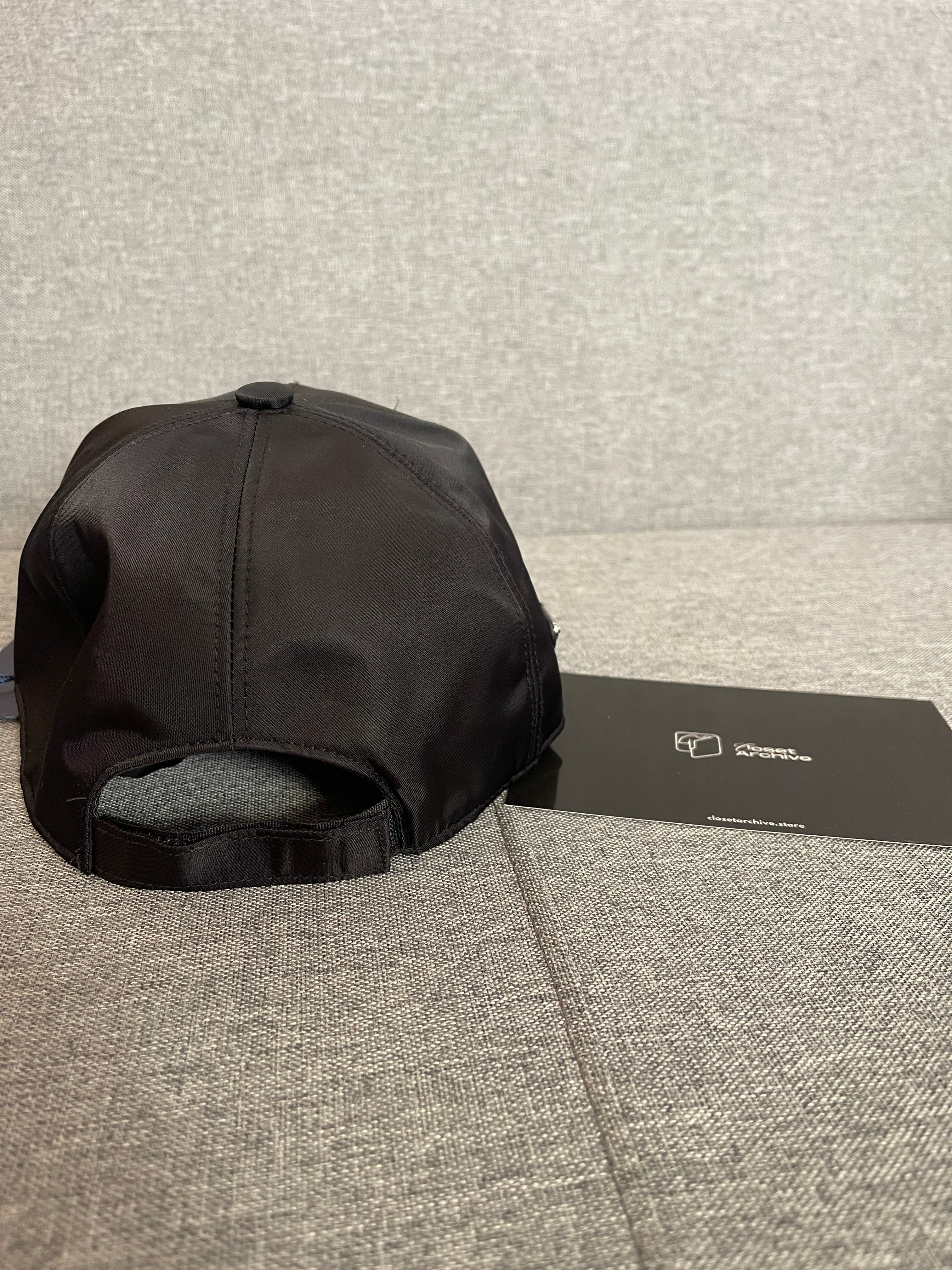 Prada Triangle Logo Re-Nylon Baseball Cap Black